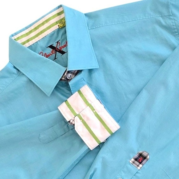 Robert Graham Other - Robert Graham X Button Down Shirt 2XL Turquoise Green Striped Flip‎ Cuff Plaid